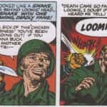 Encore une fois, Jack inverse les rôles dans cette case de Foxhole 2 : c'est un Américain qui est poignardé par l'ennemi (ici un Coréen communiste)...