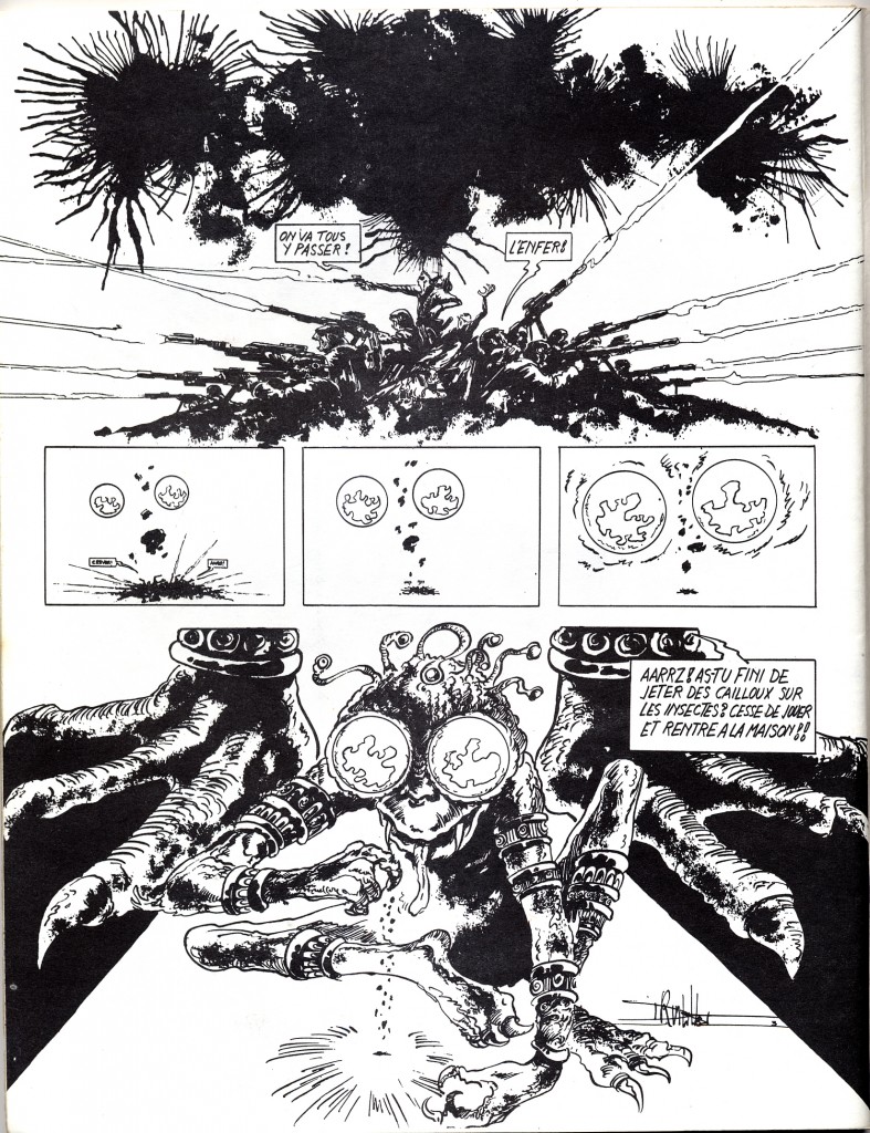 Comic 130 n°2 p.3 Dans la revue Comics 130, éditée par Futuropolis (alors deuxième boutique spécialisée BD à Paris), se trouve réunie l'équipe quasi complète des futurs humanos : Dionnet, Druillet et Moebius. Y paraissent les trois pages de « Aaarrrzzz » (n°2, 1970) et une jolie couverture (n°6, 1972) par Druillet.