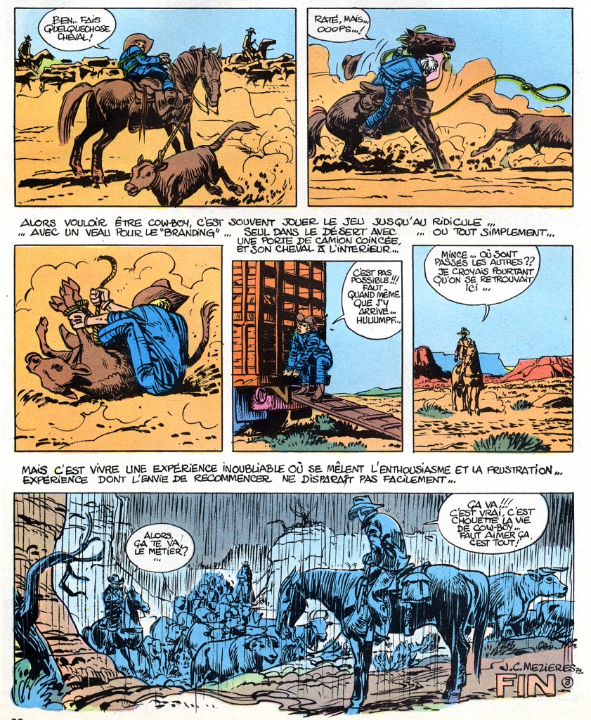 Mézières cow-boy Extrzit de « Les Vieilles histoires de tonton J.C. » : trois pages publiées dans un Spécial western de Tintin, en 1979.
