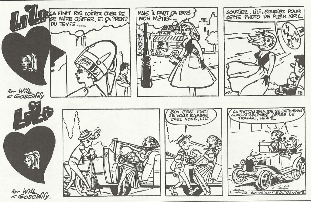 Plusieurs strips de  « Lili mannequin » publiés dans Paris-Flirt, en 1957.