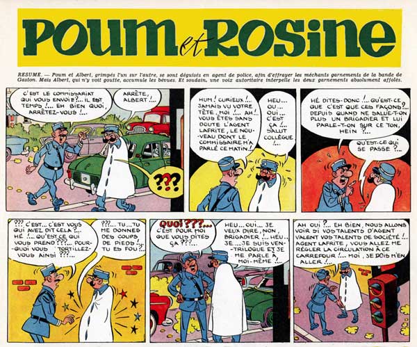 Extraits de « Rosine », série réalisée du temps d'ÉdiFrance et rebaptisée « Poum et Rosine » dans Pilote, provenant du site www.jmcharlier.com.