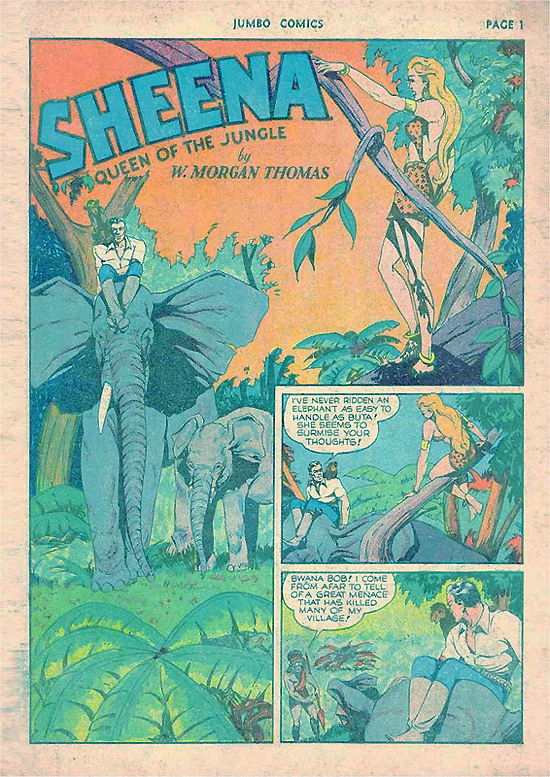 La splash page de Jumbo Comics n° 23, certainement due à Bob Powell, peut-être avec des décors d'Al Feldstein.