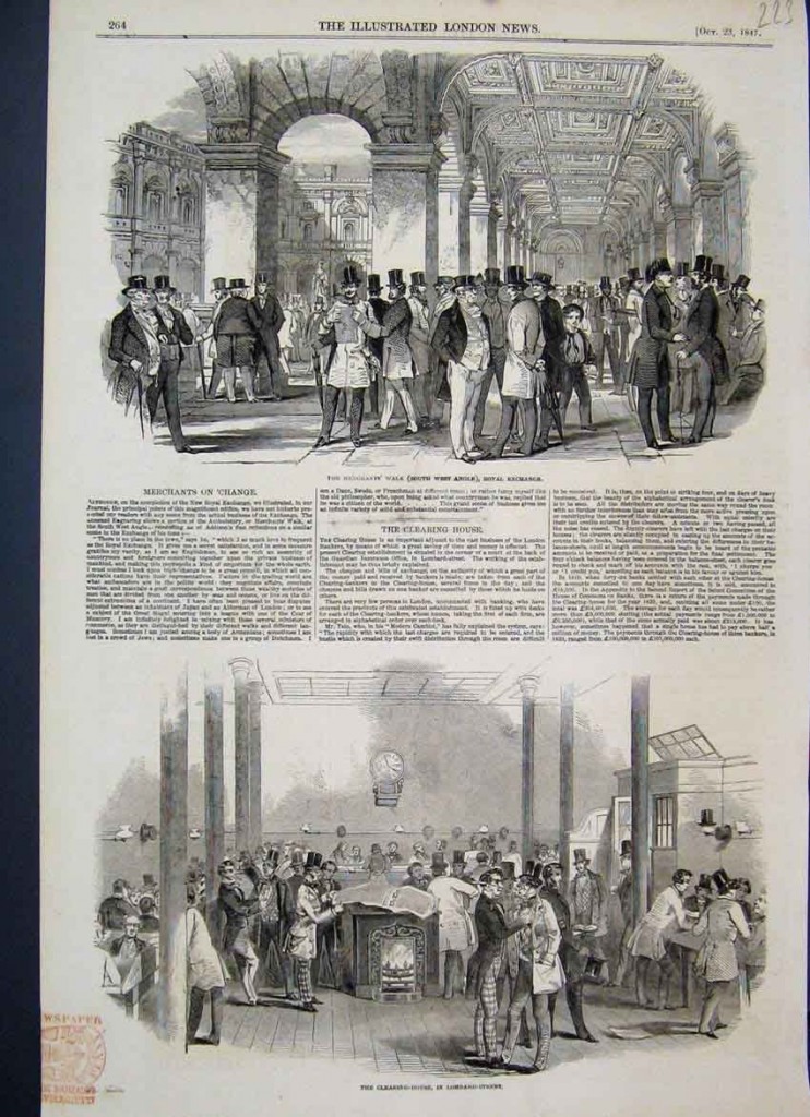 71EpSQCfCmL._SL1172_ L'ambiance à la Bourse de Londres (Royal Stock Exchange) en 1847. The "Merchant's walk" : gravures publiées dans "Illustrated London News" (23 octobre 1847).