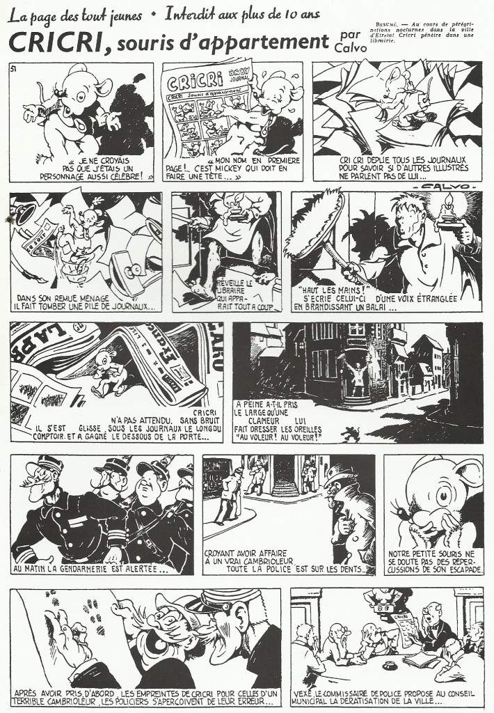 calvo Une belle page de Calvo parue dans le n° 208 de Coq hardi (du 16 mars 1950) reprochée dans le n) 115 de Hop !, en 2007.