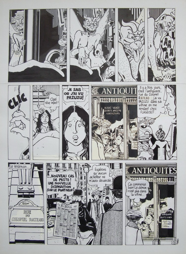 tardi-adele-blanc-sec-le-demon-de-la-tour-eiffel Encrage original de la planche 13 par Jacques Tardi (la case 8 est une photocopie réduite de la case 10 déjà vue en page 2)