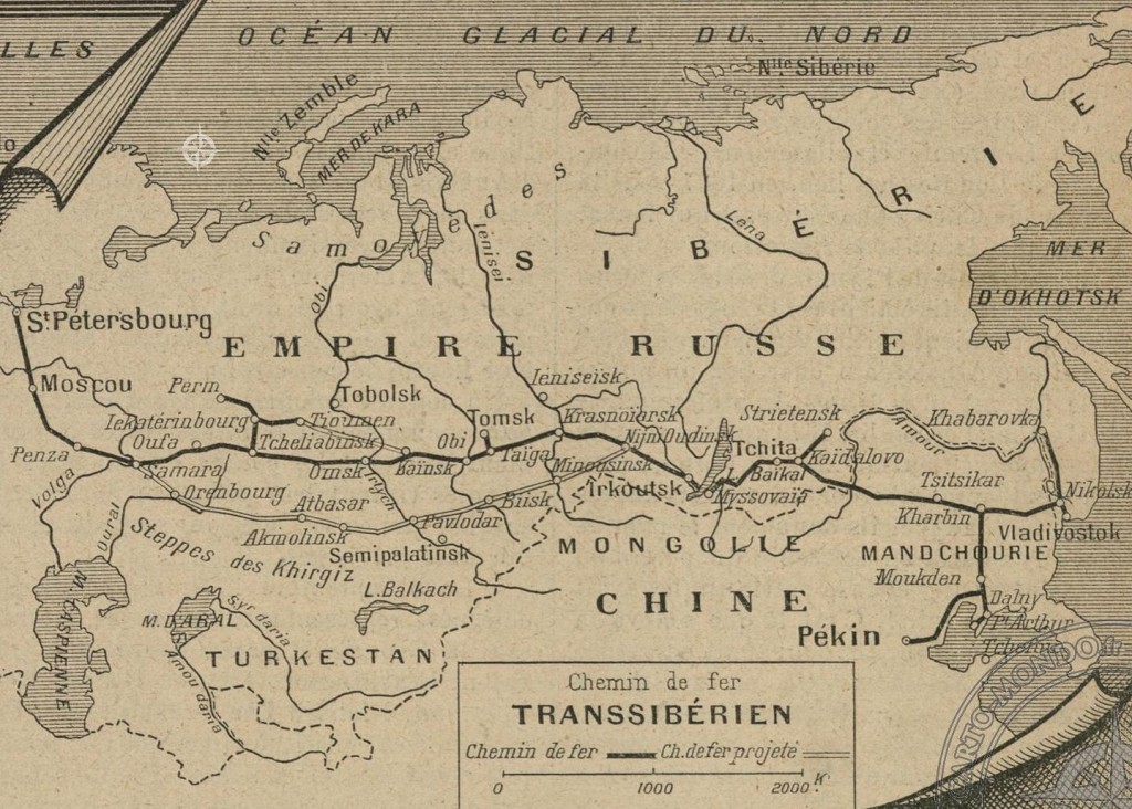 Carte du chemin de fer transsiberien en 1902
