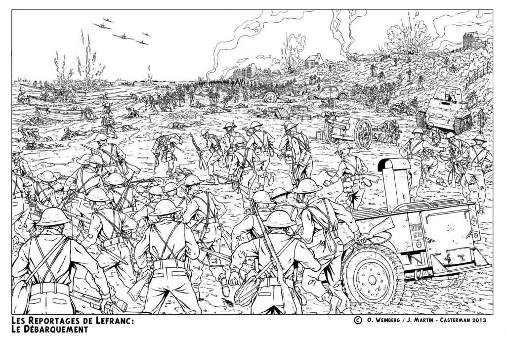 87893332_o Dessin d'O. Weinberg pour l'album concernant le Débarquement (il s'agit ici de la retraite de Dunkerque en mai 1940)