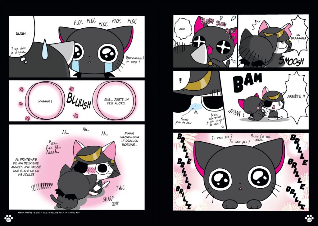 Nyanpire-suce Une situation banale pour un vampire qui lèche du sang d'un autre chat. Pour un adulte, la situation est plus que scabreuse.