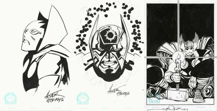 Quelques jolis dessins de Jerry Ordway, Phil Hester et Walter Simonson pour l’opération Wake Up And Draw de Kirby4Heroes 2014.