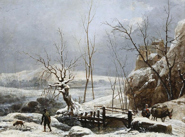 Paysage avec effet de neige par Van Loo (fin 18e siècle)