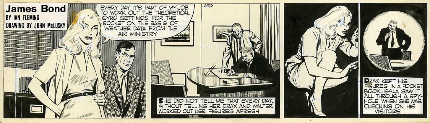 Bond_259 Strip original n° 259 pour "Moonraker" (1959) : de la manière de jouer avec les formes, le cadre et le point de vue...