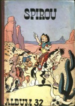 Couverture par Franquin pour le recueil Spirou n°32 (mars 1950) : l'auteur y célèbre à sa manière l'expédition aux Etats-Unis, via l'aventure parodique des "Chapeaux noirs".