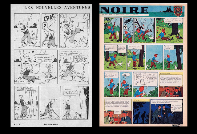 « L'Île noire » page 25 : comparaison entre la version de 1938 et celle de 1965.