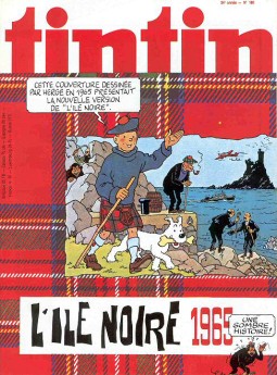 Couverture de Tintin, version française, pour la publication de la nouvelle version de « L'Île noire », en 1965.
