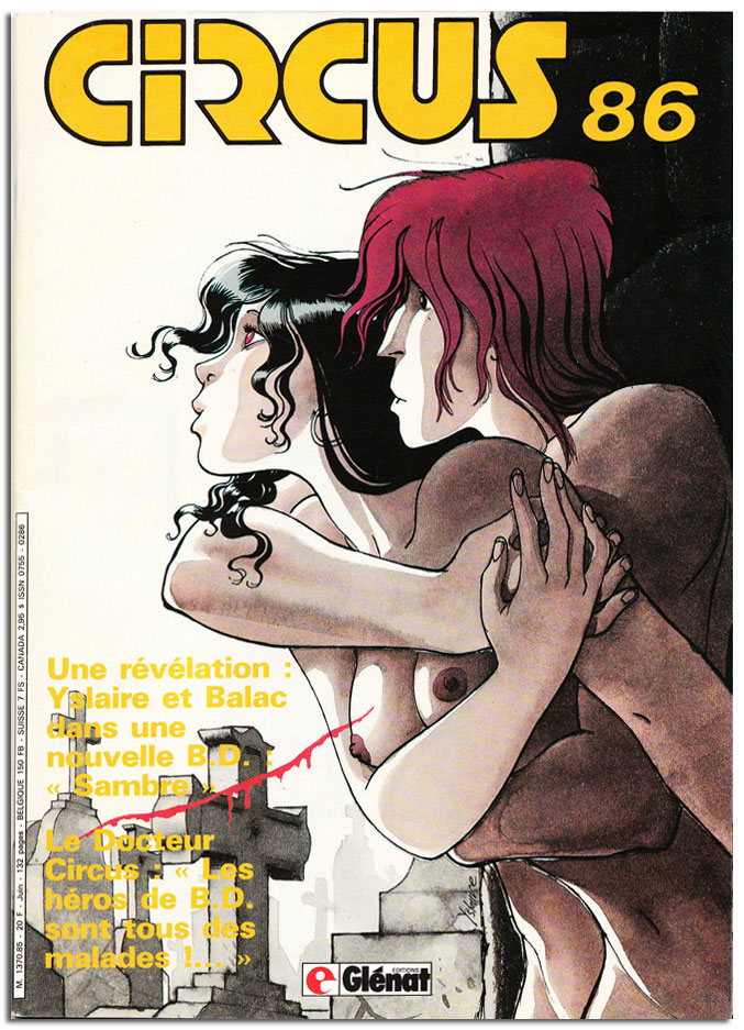 Annonce de la prépublication de Sambre, en couverture de Circus n°86 (Glénat - Juillet 1985)
