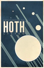 Affiche de voyage Star Wars de style retro pour visiter le système Hoth (design par Justin Van Genderen)