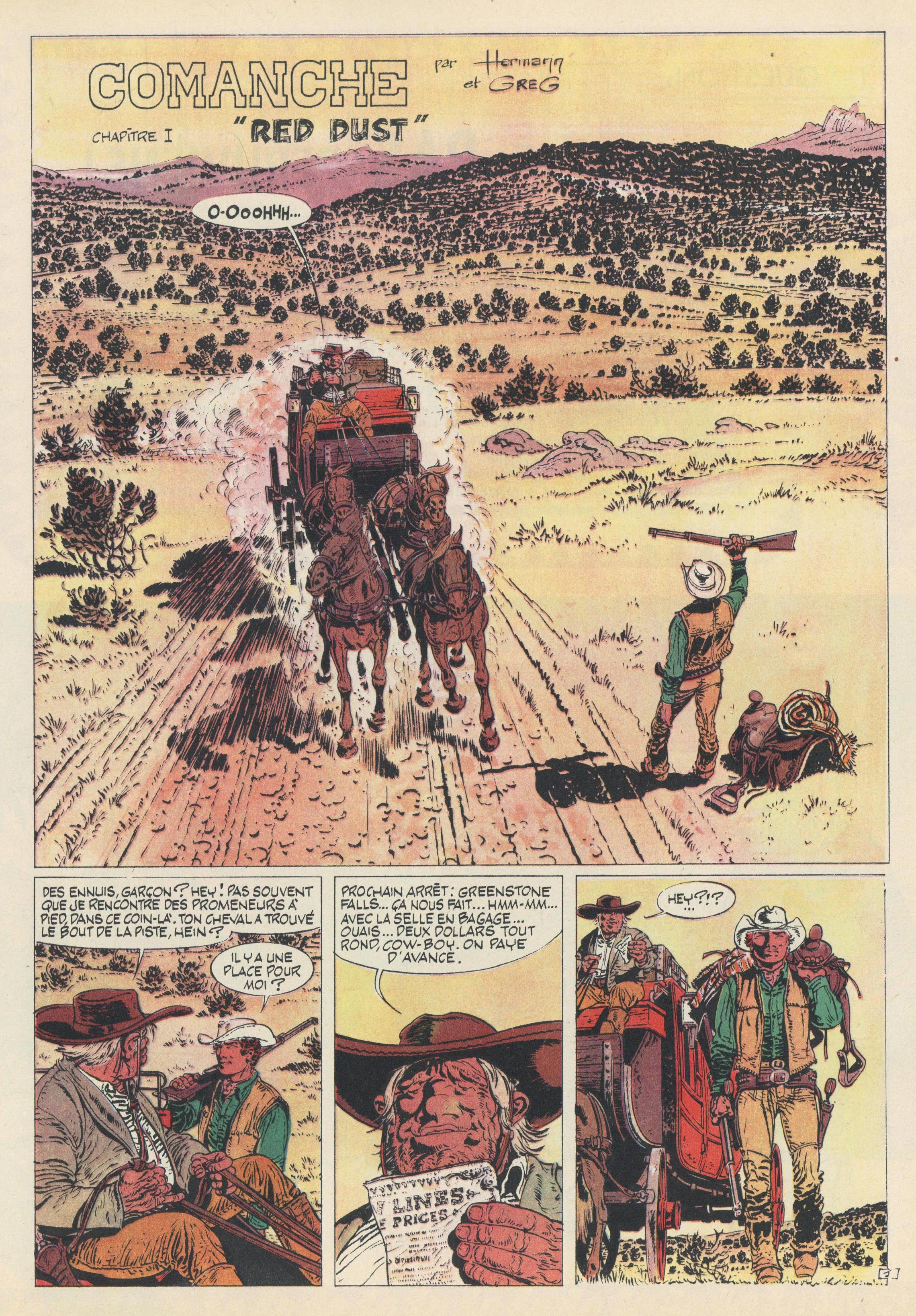 L'apparition de Red Dust : deux premières planches (Tintin n°50 du 16 décembre 1969)