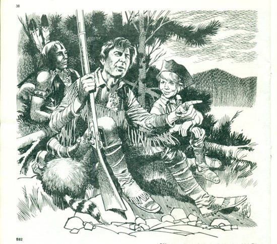 Un dessin illustrant la série « Daniel Boone » pour TV Guide (1965).