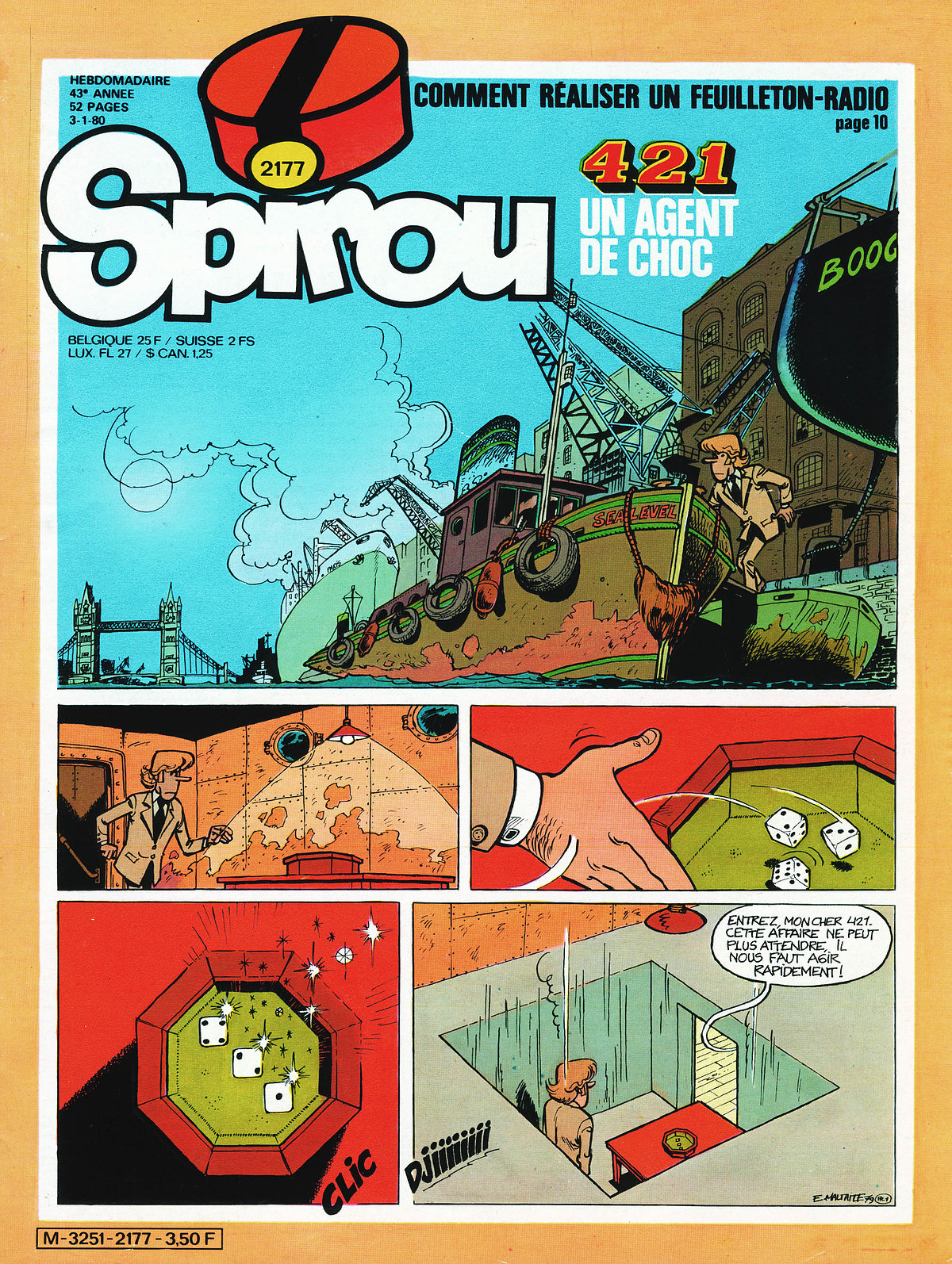 Couverture et premières pages de Spirou n°2177 (3 janvier 1980)