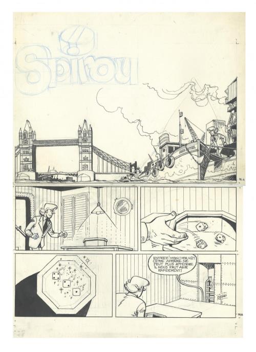 Encrage pour la couverture-planche de Spirou n°2177 (3 janvier 1980) : ce prologue restera inédit en album.