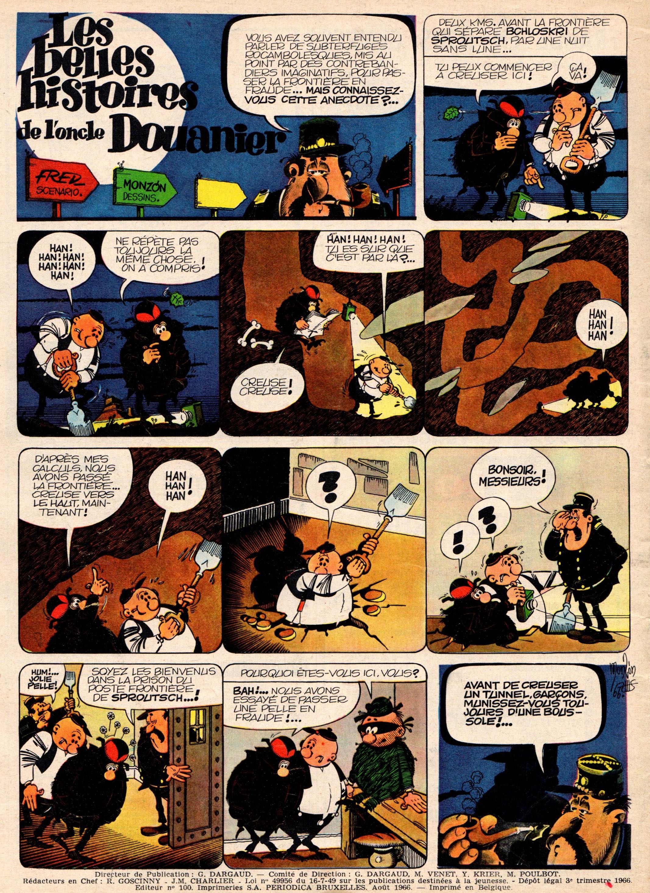 « Les Belles Histoires de l’oncle douanier » : une page scénarisée par Fred au n° 357 de Pilote, en 1966.