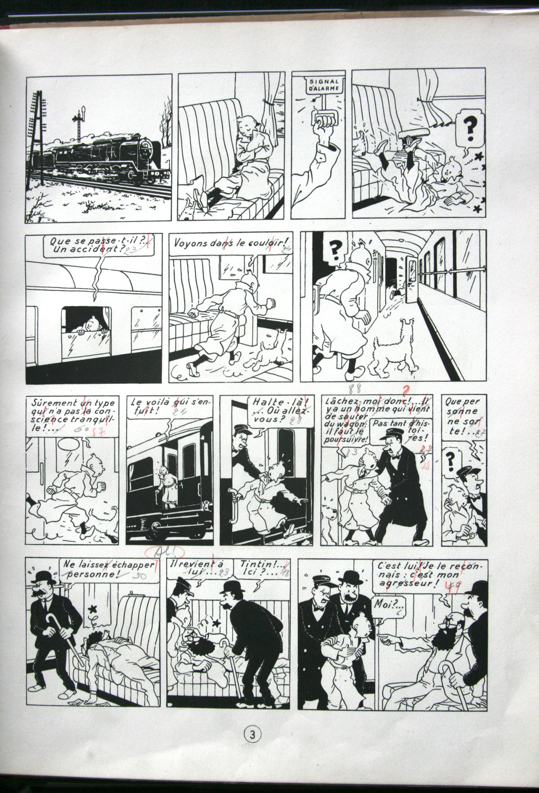 Pages 3 annotée — exemplaire Hergé.