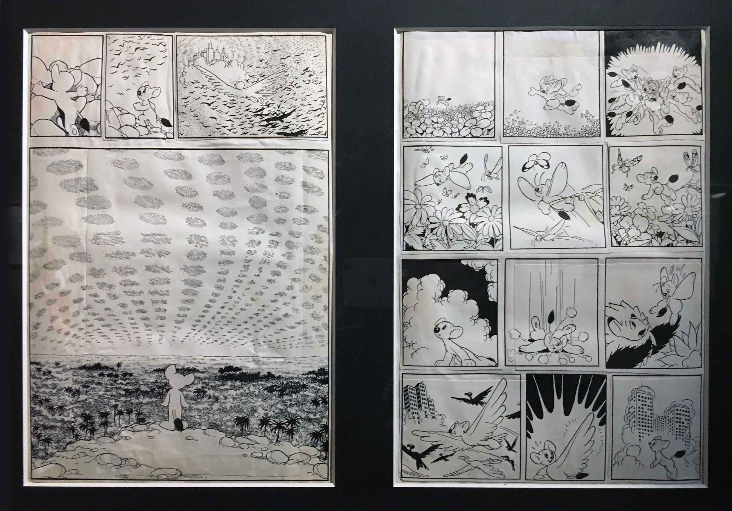 Le public ne le savait peut-être pas, mais il existe six versions différentes «du manga « Le Roi Léo ». À l’instant d’Hergé, Tezuka a peaufiné son œuvre au fil de sa carrière afin d’offrir des séries à même de plaire à ses contemporains. Au-dessus des quelques planches originales présentées, une chorologie illustrée montrait le cheminement de cette œuvre à travers les époques.