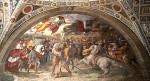La rencontre entre le pape et Attila fut immortalisée en 1514 avec une fresque monumentale (7,50 mètres de longueur), conçue par Raphaël et réalisée avec son disciple Giulio Romano pour le Palais du Vatican.
