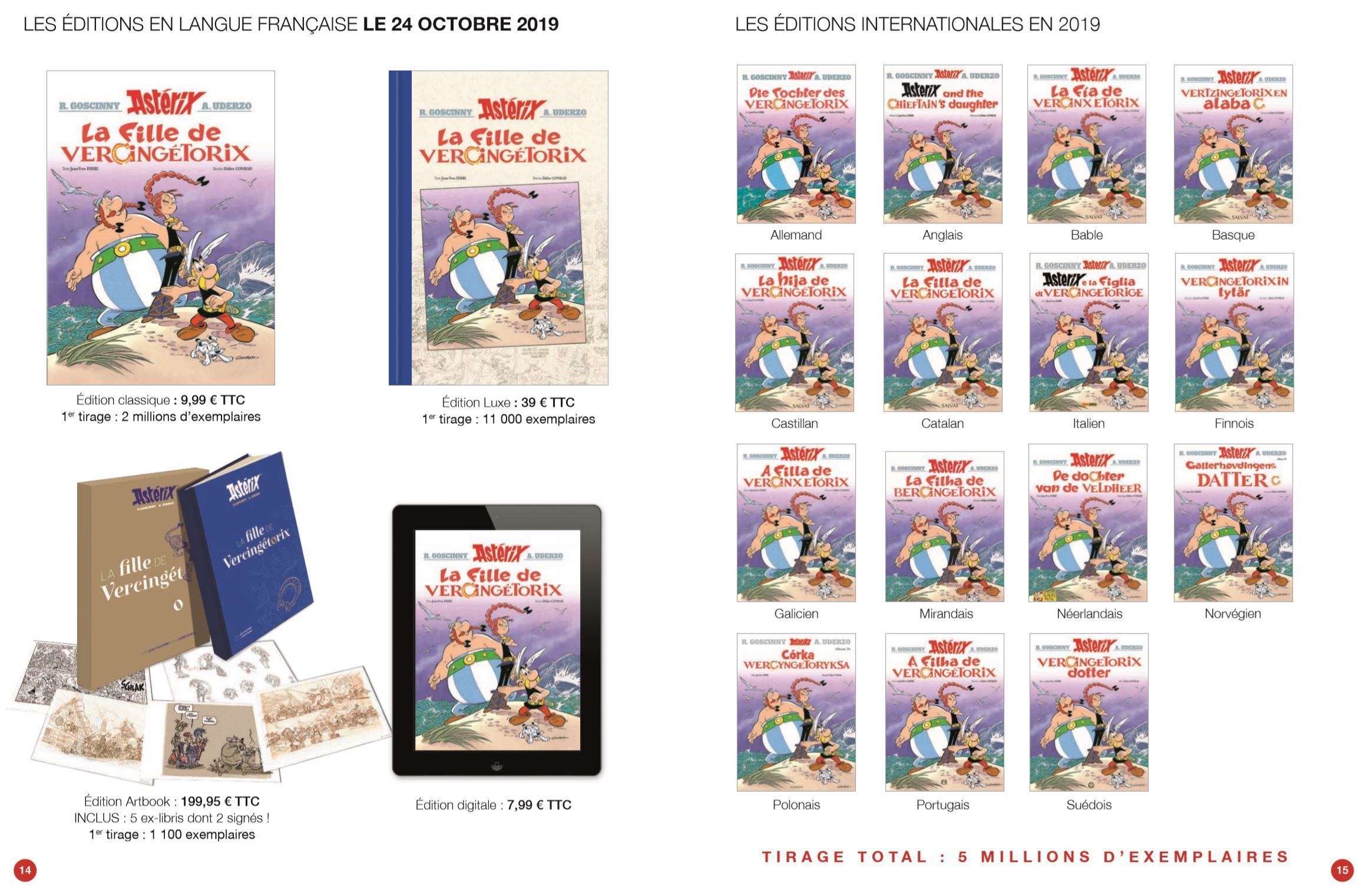Le-38e-album-sortira-simultanement-en-15-langues.-L-edition-classique-sera-vendue-9-99-euros-en-France L'ensemble des versions du 38e tome (Astérix® - Obélix® - Idéfix® / © 2019 Les Éditions Albert René)