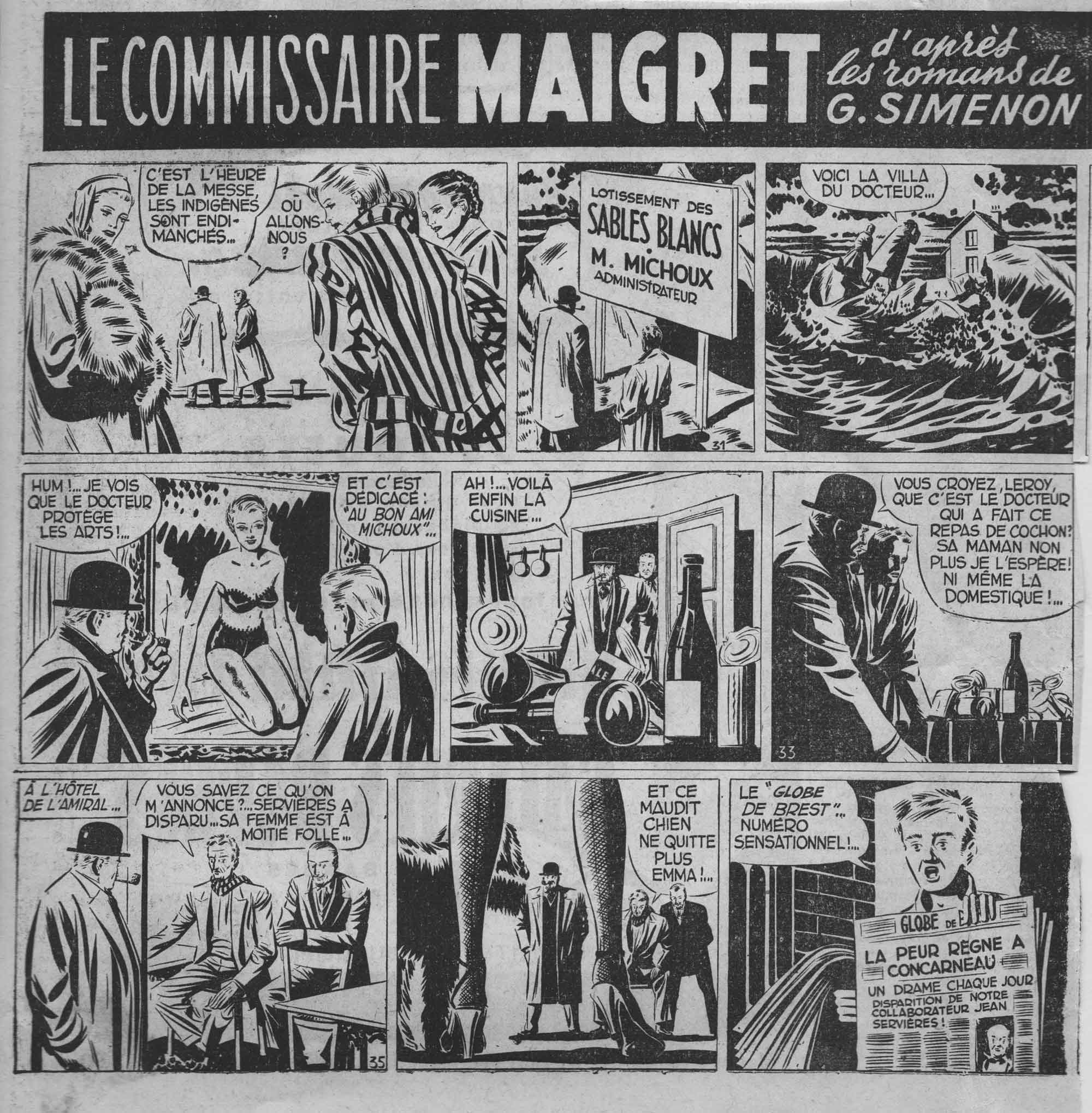 « Maigret » par Jacques Blondeau, d'après Georges Simenon, pour Opera Mundi (1950).