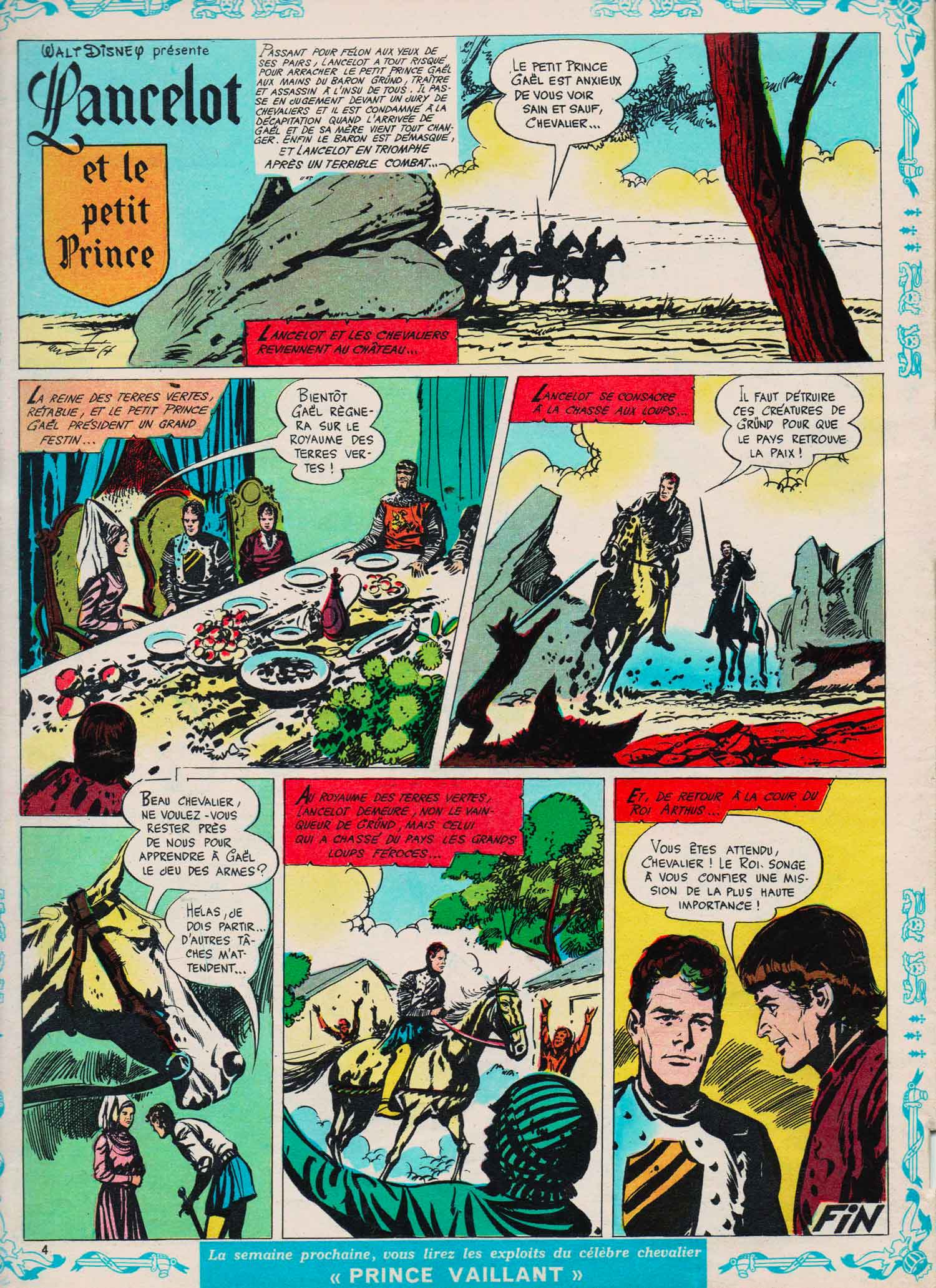 « Lancelot chevalier de la Table ronde » : dernière planche dans le n° 461 (26/03/1961) du Journal de Mickey.