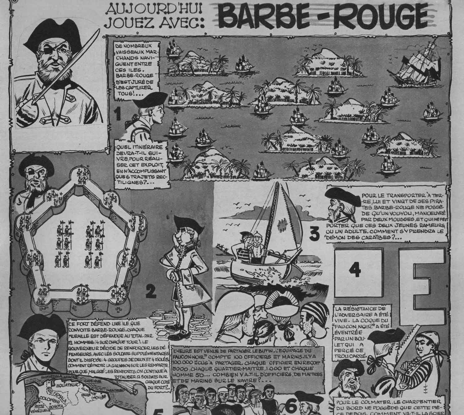 Page de jeux avec Barbe-Rouge dans Pilote n° 124 (08/03/1961).