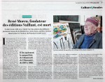 Journal L’Humanité, 18 mai 2020 : « René Moreu, fondateur des éditions Vaillant, est mort ».
