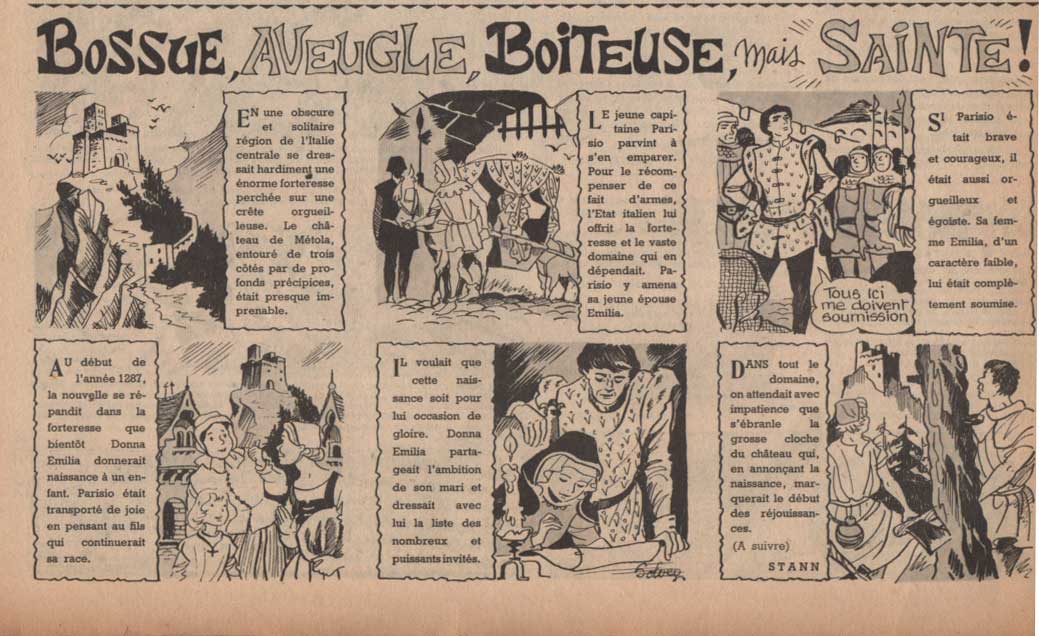 « Bossue, aveugle boiteuse, mais sainte » dans Fripounet n° 34 (31/08/1955).