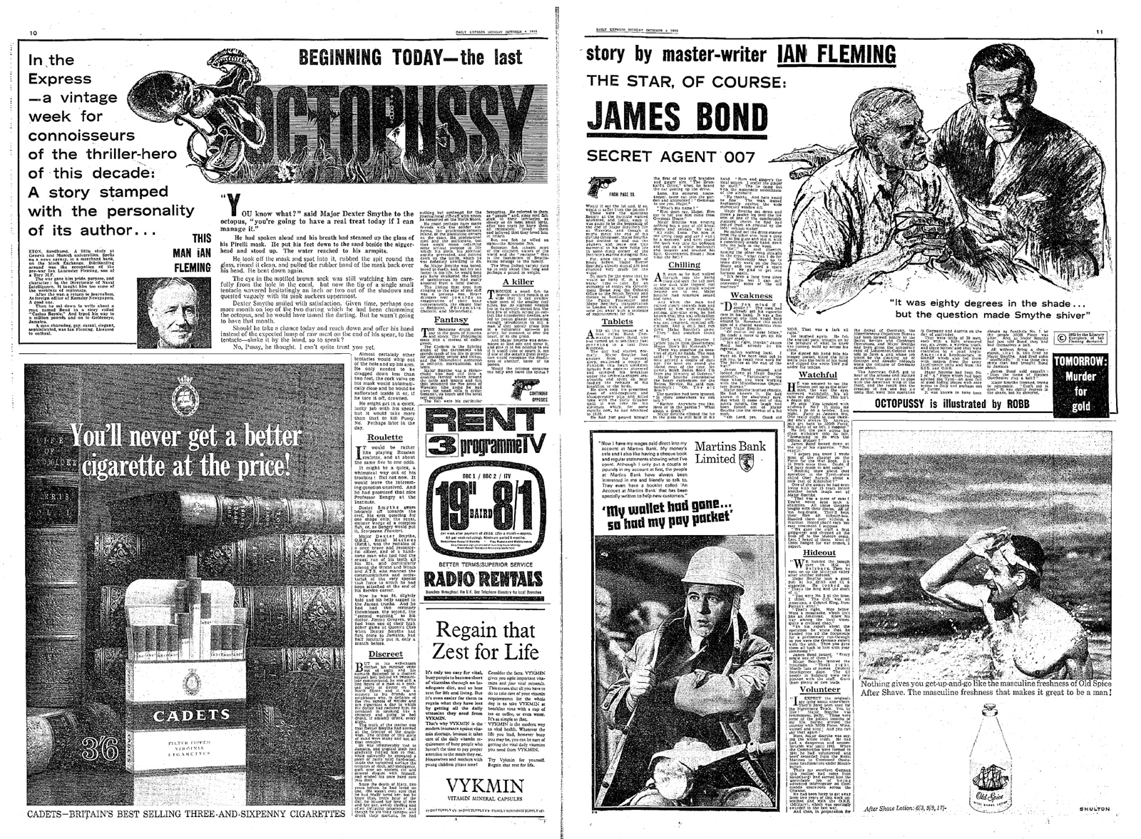 dailyexpressoctopussyserialartandrewrobbjamesbond0074oct1965 La nouvelle "Octopussy", publiée dans le Daily Express en octobre 1965 (dessins par Andrew Robb ).