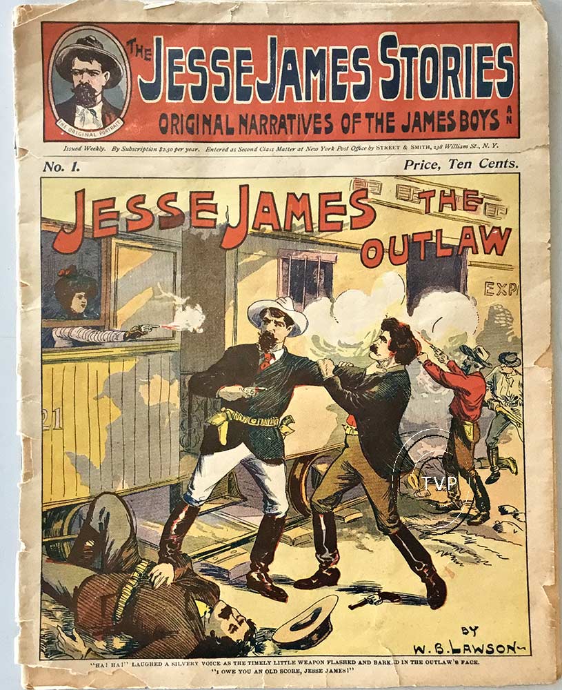Couvertures de « The Jesse James Stories » (vers 1900) et « Jesse James » (1950).