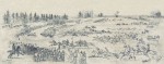 Célébration de la fête de la Saint-Patrick dans l'armée du Potomac. Course de steeple-chase au sein de la brigade irlandaise, le 17 mars 1863, par Edwin Forbes.