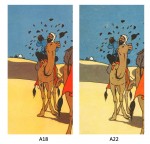 E2 légende : Petite tâche sur la patte du chameau de Haddock sur l’édition grande image A18 à gauche.