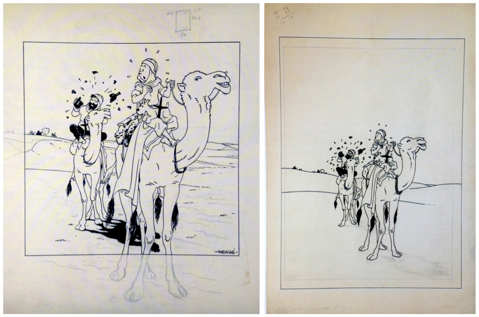 Les deux dessins du « Crabe aux pinces d’or », petite et grande image.