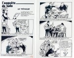 « L'Enquête de Ludo : Le Tricheur ». Celluloïd d'origine au trait noir, pour une planche parue dans Ludo : Le Journal des amateurs d’énigmes n° 2  (éditions Vaillant, juillet 1973).