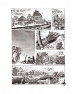 Une planche encrée avec mise au lavis gris.